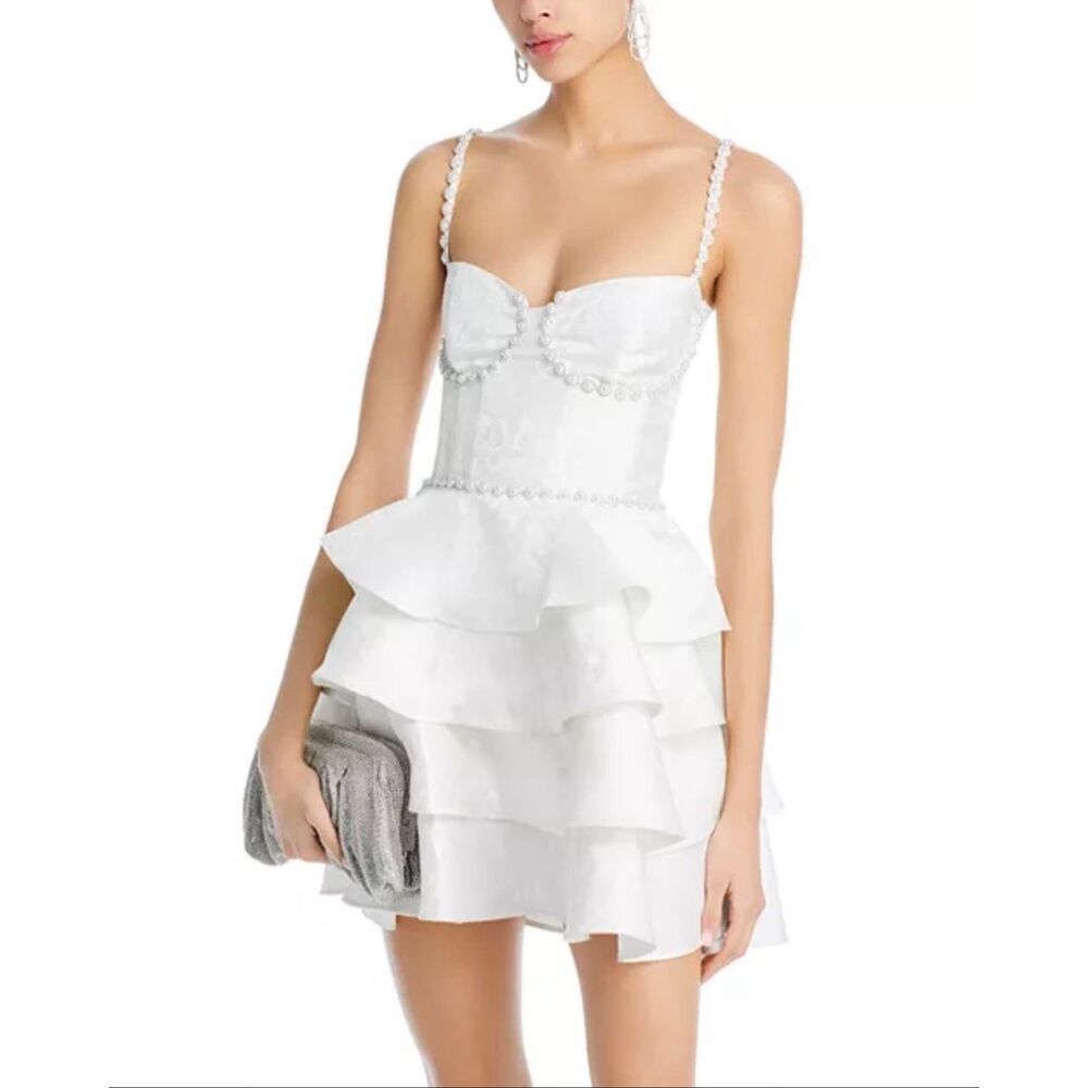NWT V. Chapman Luciana Embellished Tiered Fit & Flare Mini Dress Women's 4US